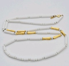 Monet Necklace White Gold Tone Barrel Bead Couture Vintage 32 in