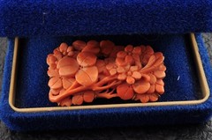 Intricate Hand-Carved Natural Coral Floral OBIDOME Certificate (total 71.0ct).