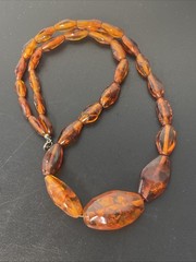 Vintage Natural Amber Pendant Sterling silver Clasp 52cm Length 23.5 Grams