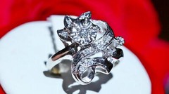 14k white gold ring 0.12ct natural diamond size 4.75 flower vintage 3.35gr N3444