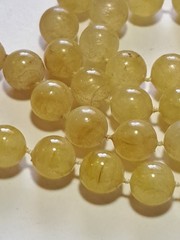 Vtg Golden Glowing Rutilated Quartz Round Bead Strand Double Tied Necklace 22″