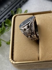 Vintage Uncas 925 Sterling Silver Blank Signet Ring Full Double Eagles Sz 8.25