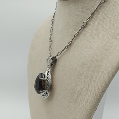 Vintage Sterling Silver 925 Smoky Quartz Large Pendant Necklace 24″