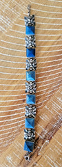 Antique Silver Cabbage Rose and Blue Link Bracelet