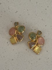 Very RARE Joan Rivers Pastel Jelly Belly 3D Gold Tone Clip-On Earrings