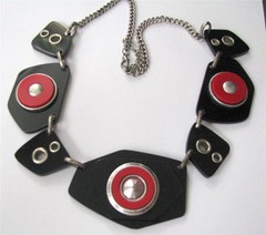 Vintage Bijoux Terner Red Black Lucite Panel Link Collar Necklace Modernist