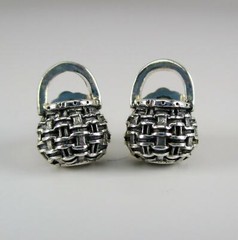 Sterling SIlver ACORN BASKET Earrings POST Brown County Baskets STUD Vintage NEW