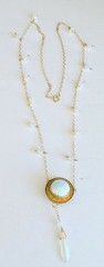 Beautiful Antique 14K GF Opalite Dangle Necklace w/Foil Button Pendant