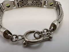 Bali Sterling Silver Peridot Bracelet 7” Handcrafted Balinese Scrollwork Artisan