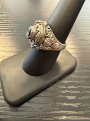 Vintage 925 Sterling Silver & Blue Sapphire Poison Pill Box Locket Ring Size 8.5