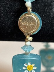 Mid-century Beaded Necklace Inset Daisy Flower Aqua Blue Beads Vintage Hong Kong