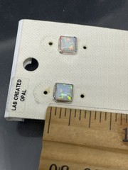Vintage Sterling Silver 925 Lab Created Fire Opal Stud Square Earrings USA