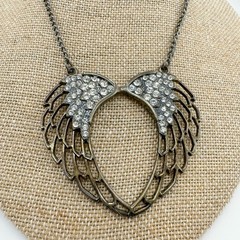 Vintage Angel Wing Rhinestone Necklace Y2K Glamorous Statement Avant Garde