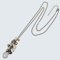 Vtg Clear Acrylic Cluster Gold Tone Beads Teardrop Long Pendant Necklace