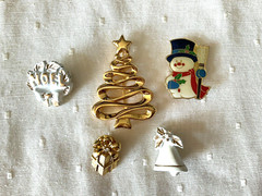 Vintage Christmas Jewelry Lot of 17 Pieces Earrings Pins Brooch Mixed Material