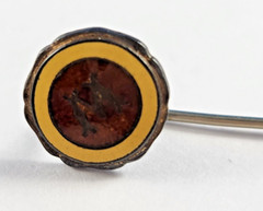 Antique Victorian Stick Pin Sterling NY Monogram M or W Round Brown Yellow