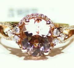 2.66CT 14K Gold Natural Morganite White Diamond Vintage Halo Engagement Ring