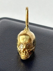 Antique Victorian 14k Solid Gold Diamonds Eyes Memento Mori Skull Pendant 2 gr.