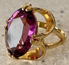Vintage 18 KT HGE Gold Plated Amethyst Crystal Cocktail Statement Ring Size 5.5