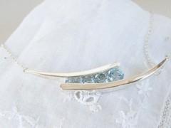 Vintage Sterling Silver 925 Natural Heated Blue Topaz Channel Set Necklace 18″