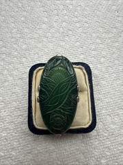 Vintage Ring with natural jade Sterling Silver Women Jewelry size 6 – 9.5 g