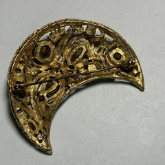 Large Vintage La Roco 1950s Half Moon Crescent Brooch Lapel Pin Faux Amber