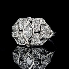 0.52ct Vintage Filigree Platinum Ring Natural Marquise Diamond SI1-H