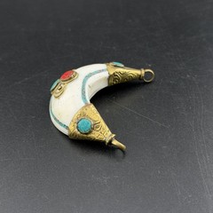 Unique Crescent Shaped Amulet Handcrafted Himalayan Folk Jewelry Pendant