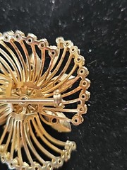 Vintage Prong Set Rhinestone Brooch Pin Pink Opalescent Cabochon Layered