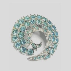 Brooch Icy Aquamarine Rhinestones Paisley Swirl Brooch Prong Set