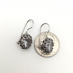 Vintage Sterling Silver Fancy Bezel 14mm CZ Dangle Earrings Marked 925 9g #68