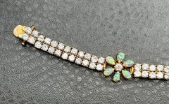 VTG Vermeil Sterling Silver 925 Opal & CZ Tennis Flower Boho Bracelet Floral 8”
