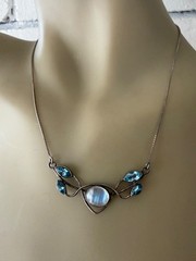 VINTAGE ESTATE STERLING SILVER MOONSTONE CABOCHON BLUE TOPAZ CHAIN NECKLACE 18″
