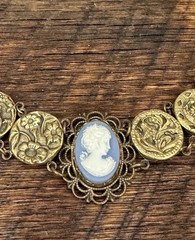Vintage Victorian Revival Blue Cameo Medallion Bracelet
