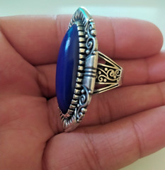 Ancient Vintage Victorian Sterling Silver Ring Blue Lapis lazuli Stone Size 8.5