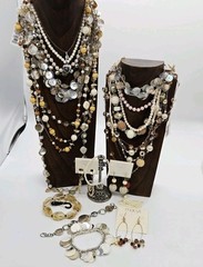 Jewelry Lot Vintage to NOW Necklace Bracelet Earrings Pearlized Shell 21 pc LOT