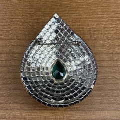 Vintage Signed “Celebrity NY” Crystal Clear and Green Rhinestone Teardrop Brooch