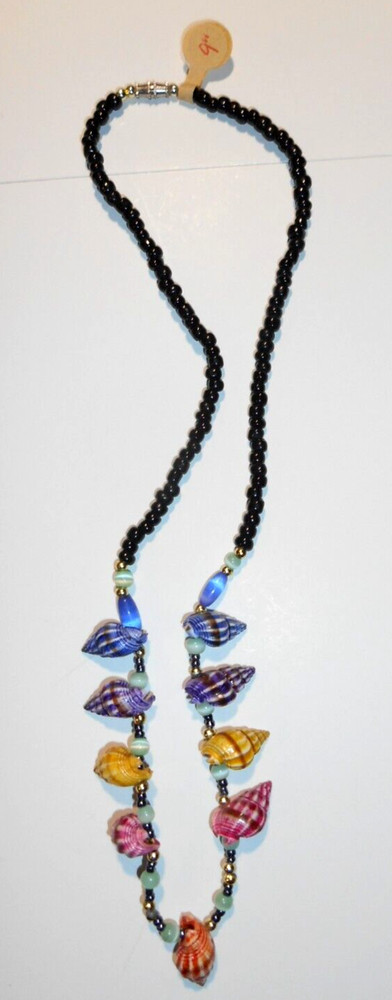 Multi Colors Tiny Ocean Conch Shaped Shell & Glass Bead Necklace 9″ Drop