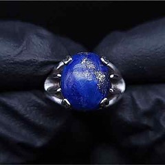 Vintage Sterling Silver Blue Sodalite Cabochon Solitaire Openwork Ring, size 4