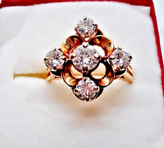 Antique 14K Gold & Five Diamond Ring – High Pierced Mount, 1.45 Carats, Sz. 7