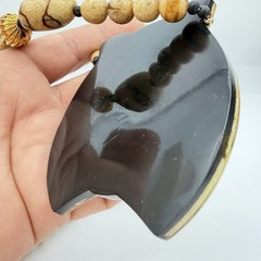 Vtg Jtv Lion Head Inlay Necklace Earrings Set Gold Tone Brown & Black Safari