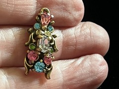 Hollycraft COPR 1950 Pastel Rhinestone Pendant Vintage Jewelry