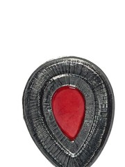 Antique Silver Tone Teardrop Red Stone Howlite Pendant Necklace Charm Jewelry
