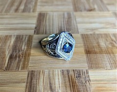 2.25ctw Best Color Sapphire w/ Intense Canary Yellow diamonds 14K Art DECO Ring