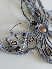 Butterfly Brooch STERLING 925 W/garnet & Opals & Peridot PIN Signed MMA Vtg Read