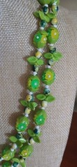 Vintage Celluloid Green Yellow And White Floral Necklace Hong Kong 1950’s 43″ L