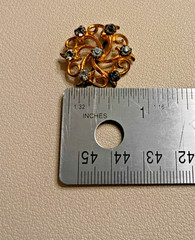 Lot Of 7 Gold Tone Vintage Brooches of various sizes materials, Rhinestones