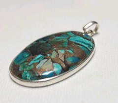 Vintage Handmade Copper Turquoise Oval Pendant pendant Sterling 925 6.87gr