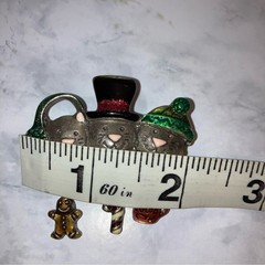 Vintage Cat Brooch with Christmas Holiday Charms Winter Pendant Pin Jewelry