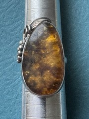 Vintage Latvia Baltic Amber .925 Sterling Silver Ring Size 7.75”
